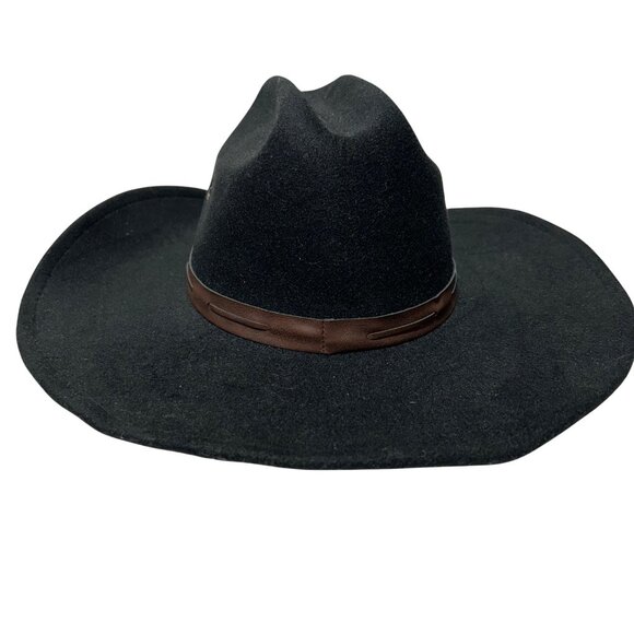 Frye Black Wool Western Cowboy Hat With Brown Leather Band Unisex - Picture 5 of 9
